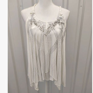 Miss Me Braided Halter Tank Top Flowy Beaded Rhinestone Accent Medium